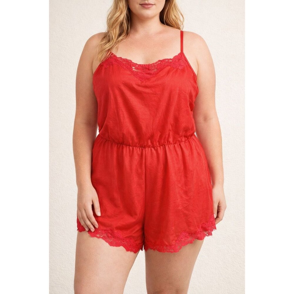 Victoria’s Secret Red Lace Satin Teddy Romper Valentine’s Boudoir XL